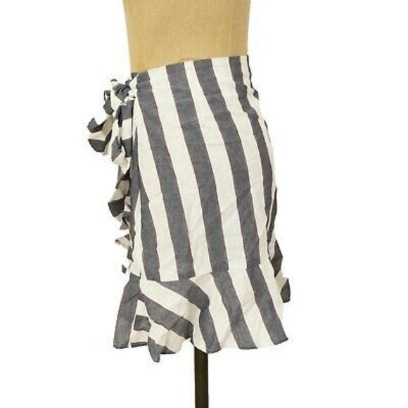 The Fifth Label Sequence Wrap Mini Skirt Size S Ruffle Striped Navy Ivory NWT A4 - Picture 5 of 5